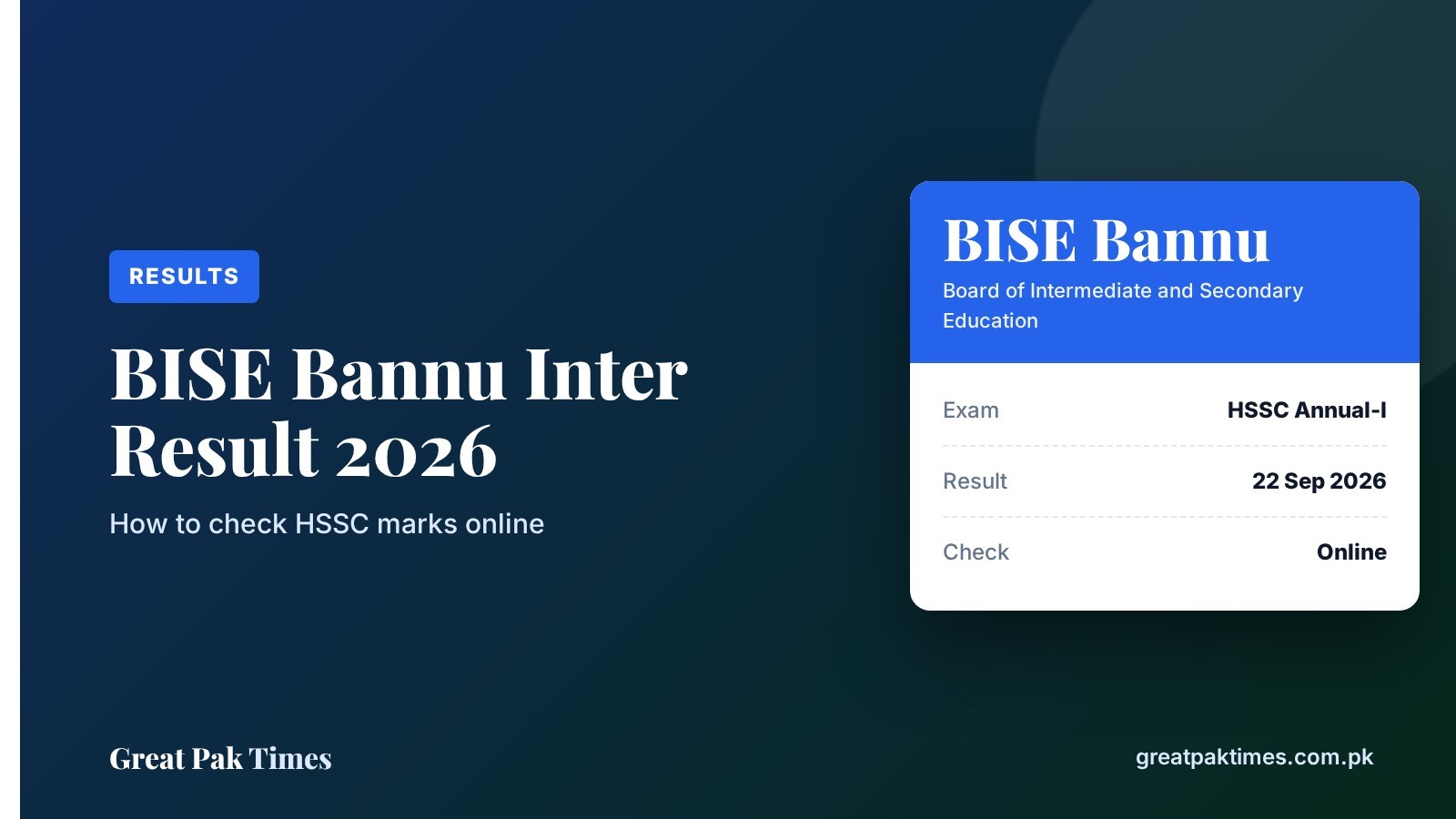 BISE Bannu inter result 2026 HSSC Part I and II check online
