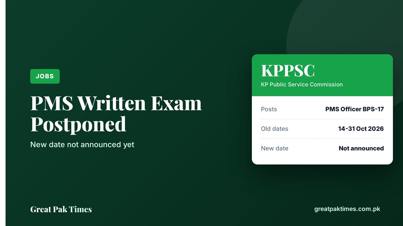 KPPSC PMS written exam 2026 postponed, new date not announced
